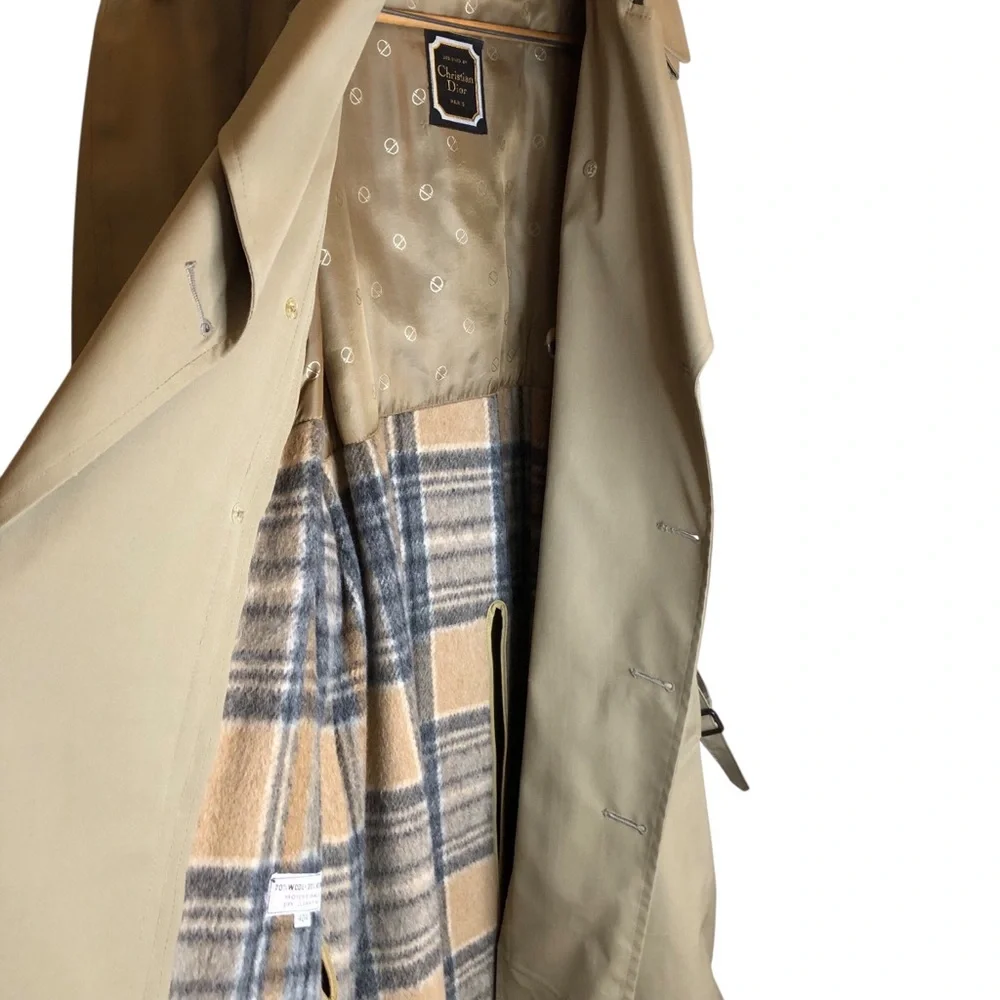 Vintage Christian Dior Trench Coat Men’s 40 Neutral Classic Removable Wool Liner